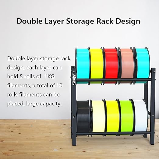 Lutyr Skouphy 3D Printer Filament Storage Rack, 2 Tier Filament Spool Holders for PLA/ABS/TPU, Filaments Organzied for 3D Printing Studio, Office Workshop,Storage 10 roll Pack - Image 2