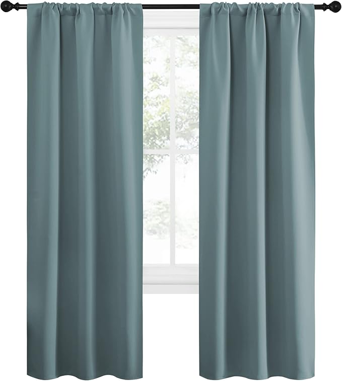 NICETOWN Greyish Blue Blackout Curtains Panels for Window, Thermal Insulated Rod Pocket Blackout Drapes/Draperies for Living Room (2 Panels, W34 x L72 inches) - Image 2
