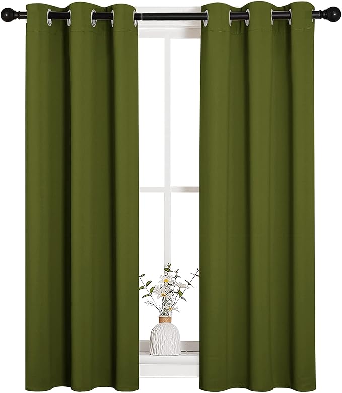NICETOWN Christmas Bedroom Curtain Panels Blackout Draperies, Thermal Insulated Solid Grommet Blackout Drapes for Window Decoration (1 Pair, 29 by 45 inches, Olive Green) - Image 2