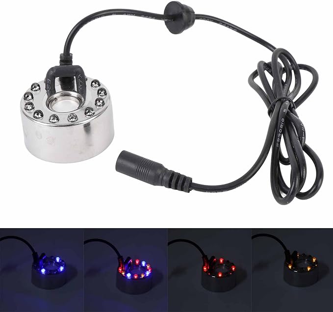 Mist Maker, LED Color Changing Fog Atomizer Humidifier, Mini Pond Fog Machine with 12 LED Lights, Indoor Water Fountain Mister Fogger for Pond, Rockery, Vase, Birdbath (US Plug) - Image 4
