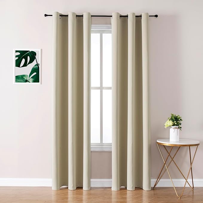 ChrisDowa Blackout Curtains 72 inches Long for Bedroom - 2 Panels Set Grommet Thermal Insulated Room Darkening Curtains for Living Room (Beige, 42 x 72 Inch) by ChrisDowa