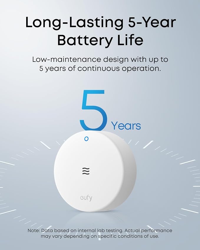 eufy Water Leak and Freeze Sensor E20, Dual Detection, Extended Reach with Cable, Built-in Alert with 75 dB Alarm, Long-Lasting 5-Year Battery Life, Requires HomeBase 2, 3, Mini, or Pro - Image 4