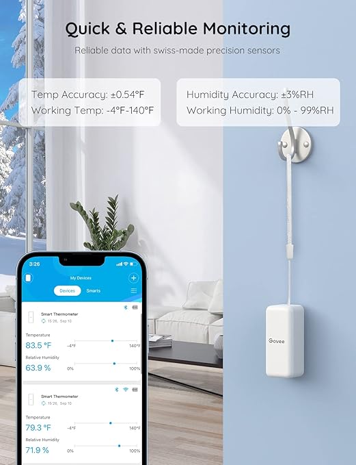 Govee Hygrometer Thermometer 3Pack H5100, Mini Bluetooth Temperature Humidity Sensor with APP Notification Alert, 2 Years Free Data Storage Export, 230 Feet Connecting Range - Image 4