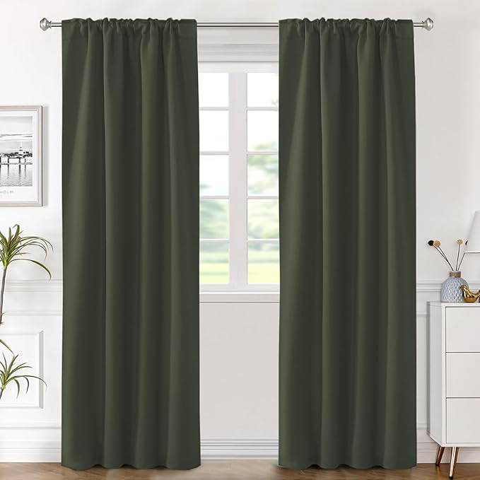H.VERSAILTEX Blackout Curtains Thermal Insulated Window Treatment Panels Room Darkening Blackout Drapes for Living Room Back Tab/Rod Pocket Bedroom Draperies (2 Panels, Olive, 42 x 84 Inch) - Image 2