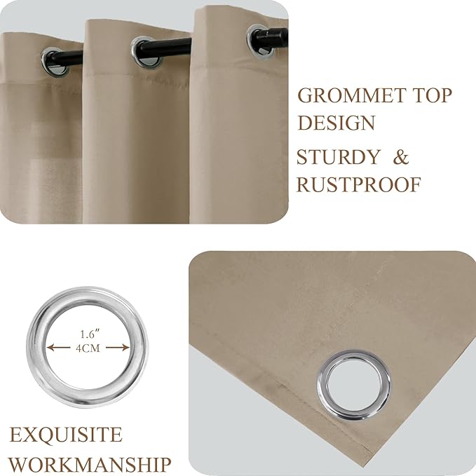 L.Z.E Privacy Curtains 96 Inches Long 2 Panels Set, Tan Beige Light Filtering Curtains for Living Room Bedroom Doorway Divider, Non-See-Through Semi Sheer Window Panels Grommet Top (55" W x 96" L) - Image 4