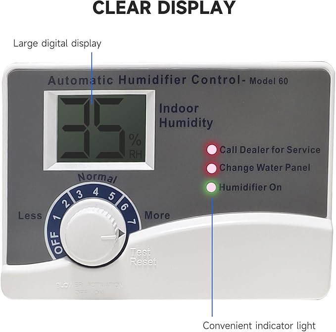 60 Whole House Humidifier Control Humidistat with Outdoor Temperature Sensor - Compatible with 400, 500, 600, 700 Series - Automatic Digital Control for 24VAC Humidifiers - Image 2