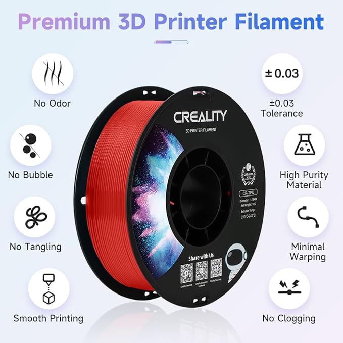Official Creality TPU Filament, Flexible 3D Printer Filament 1.75mm, 95A Shore High Hardness & Resilience, Dimensional Accuracy +/- 0.03 mm for Most FDM 3D Printers - Image 2