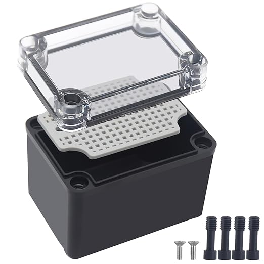 Junction Box,IP67 Waterproof ABS Black Project Box Clear Cover with Mounting Plate Electrical Box Enclosure for Outside Electronics 4.3 x 3.1 x 3.3inch(110x80x85mm) by Otdorpatio
