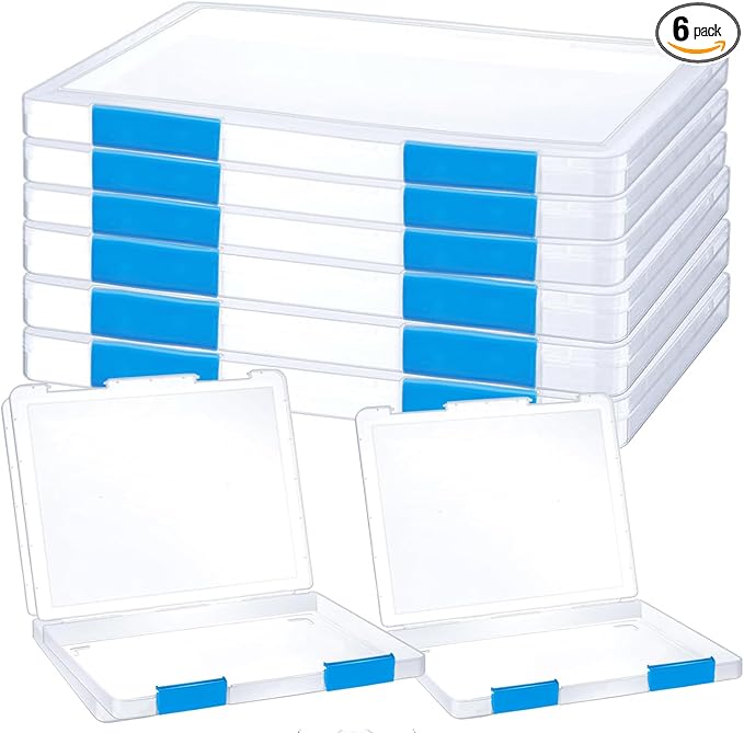6 Pack A4 File Portable Project Case, Plastic Storage Box for 8.5" x 11" Letter Paper, Documents Magazines Holder Scrapbook Paper Storage Boxes (blue) by LonlyEagle