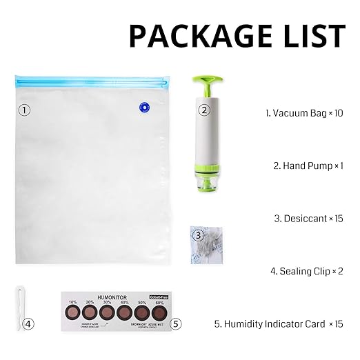eVacuum 3D Printer Filament Storage Kit Filament Vacuum Bags Vacuum Compression Storage Bags, Prevent and Monitor Moisture - 10 Bags with 15 Desiccants, 15 Humidity Indicator Cards and 1 Hand Pump - Image 4