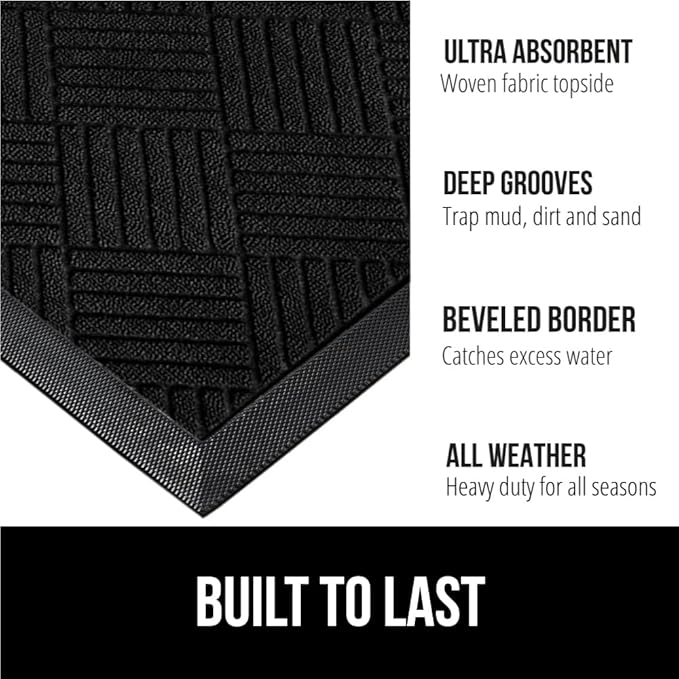 GORILLA GRIP 100% Waterproof All-Season WeatherMax Doormat US Designed Natural Rubber, Stain and Fade Resistant, Low Profile Indoor Outdoor Door Mats, Easy Clean Patio Mat, 23x35, Black Diamond - Image 2