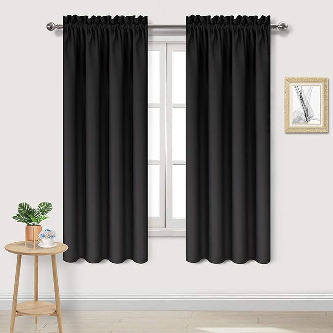DWCN Black Room Darkening Blackout Curtains - Rod Pocket Thermal Insulated Privacy Energy Saving Window Curtain Drapes 42x 72 inch Length, Set of 2 Bedroom Living Room Curtains by DWCN