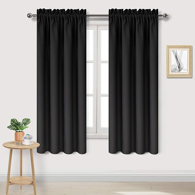 DWCN Blackout Curtains – Thermal Insulated, Energy Saving & Noise Reducing Bedroom and Living Room Curtains, Black, W 42x L 63 Inch, Set of 2 Rod Pocket Curtain Panels by DWCN