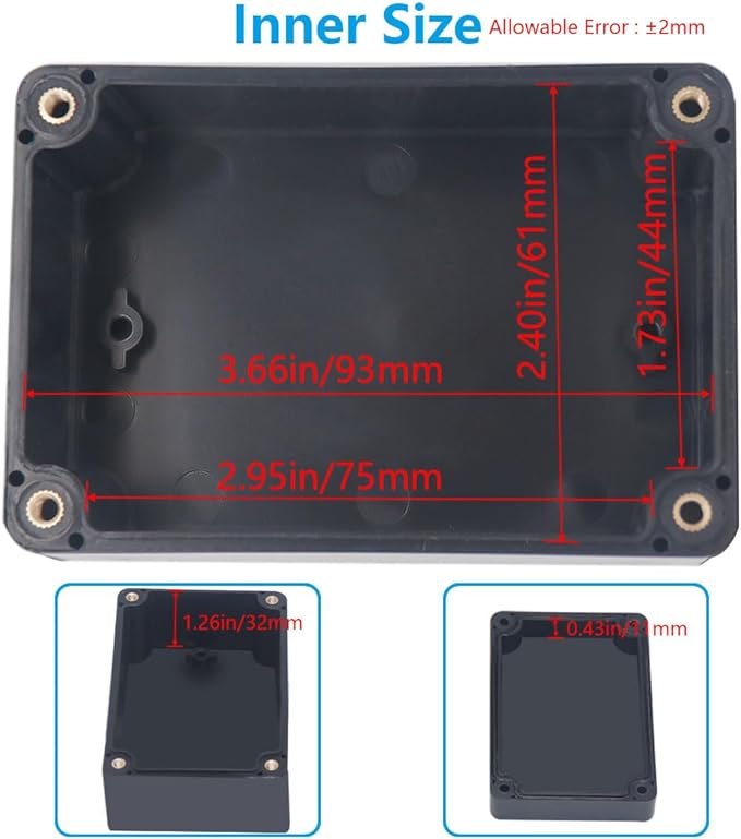 Outdoor Waterproof Junction Box IP67 Project Box ABS Black Electrical Boxes Electronic Enclsoure for DIY Project 3.9 x 2.7 x 2 inch (100x68x50mm) - Image 6