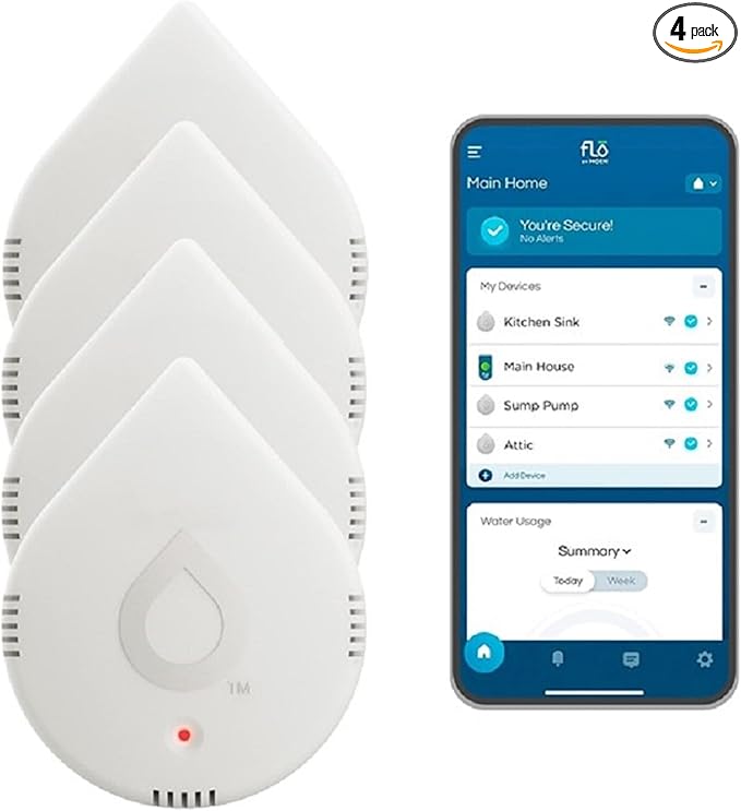 Moen Flo Smart Water Leak Detector, White, 4-Pack 920-005 by Moen