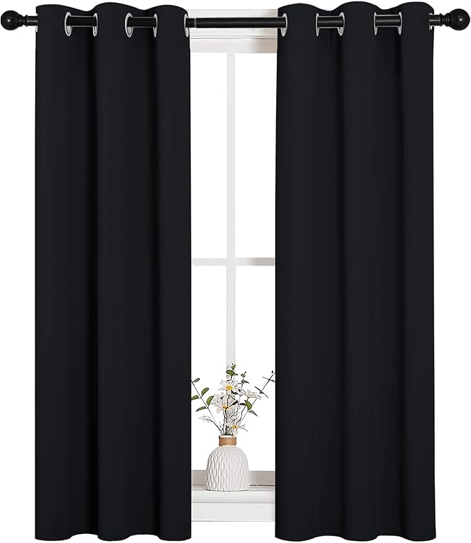 NICETOWN Living Room Blackout Curtains and Drapes, Black Solid Thermal Insulated Grommet Blackout Drapery Panels for Window (2 Panels, 29 inches Wide by 45 inches Long, Black) by NICETOWN