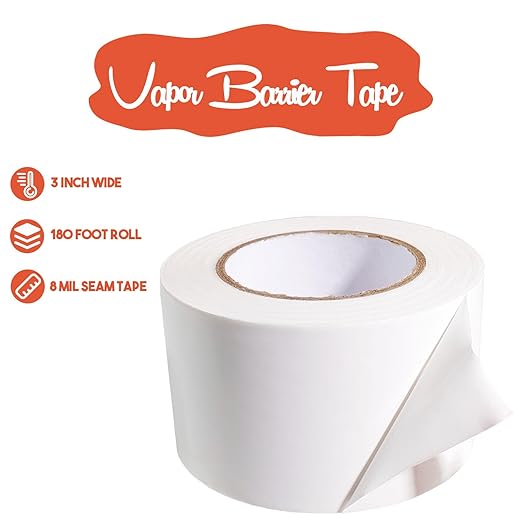 White Vapor Barrier Tape, 3 Inch x 180 Feet Moisture Barrier Seal Tape for Crawlspaces, Insulation Repairs, Underlayment Seams - Image 2