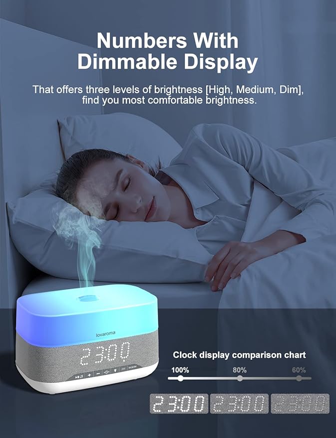 Versatile Essential Oil Diffuser, 300ml Aroma Diffuser with Bluetooth Speaker and Alarm Clock, 7 Colors LED Light Aromatherapy Diffusers & Cool Mist Humidifier 3-Level Brightness, Auto-Off Protection - Image 5