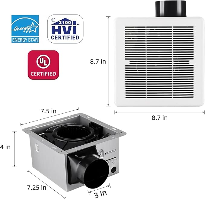 Bathroom Exhaust Fan 110CFM 1.2Sone, Quiet Bath Fan with Humidity sensor, Energy-Saving Household Ventilation Fan, No Attic access Needed Installation for Ceiling Mounted, White - Image 4