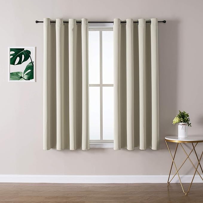 ChrisDowa Grommet Room Darkening Curtains for Bedroom and Living Room - 2 Panels Set Thermal Insulated Blackout Curtains (Beige, 52W x 63L by ChrisDowa