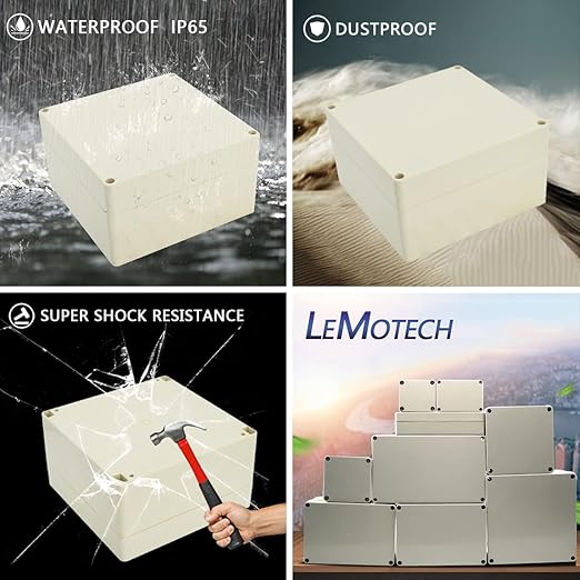 LeMotech Waterproof Dustproof IP65 ABS Plastic Junction Box Universal Electric Project Enclosure Pale Gray 6.3 x 6.3 x 3.54 inch (160 x 160 x 90 mm) - Image 7