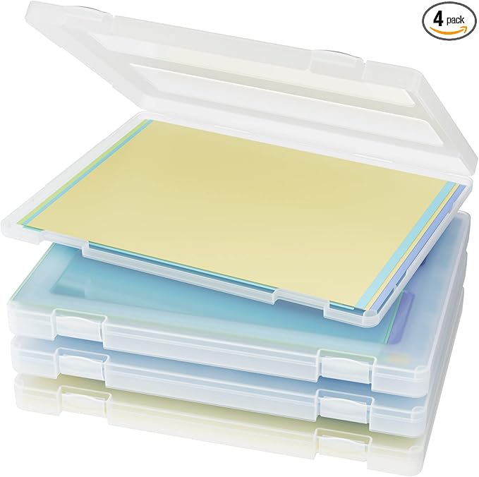 Denkee 4 Pack A4 Paper Organizer Box, Plastic Scrapbook Paper Organizer Containers for Craft and Arts Storage, Portable Board Game Storage for Art Supplies 8.5" x 11" US Letter by Denkee