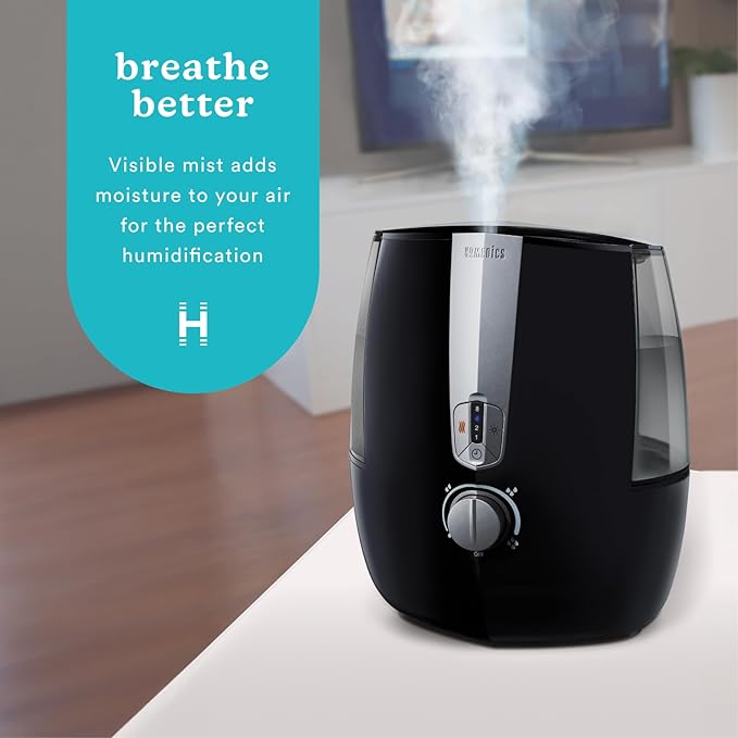 Homedics TotalComfort Plus Humidifier – Large Air Humidifiers for Bedroom, Plants – Top-Fill 5.3L Water Tank with Cool and Warm Mist, Essential Oil Pads, Colored Night-Light, Black - Image 2