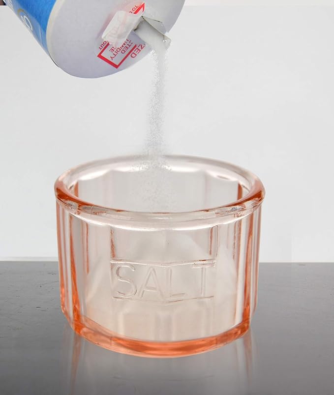 HOME-X Depression Style Pink Glass Salt Cellar with Lid, Retro Kitchen Decor, Wedding Gift - 3 1/2" H x 4" D - Image 5