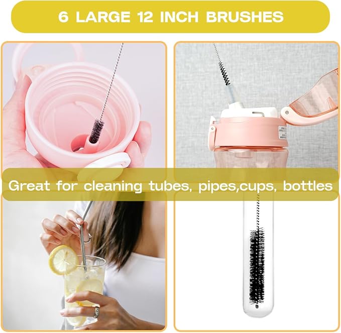 Straw Cleaner Brush Set,6 Piece Long Drinking Straws Cleaning Brush Pipe Tube Tiny Brushes 10-inch,Black - Image 3