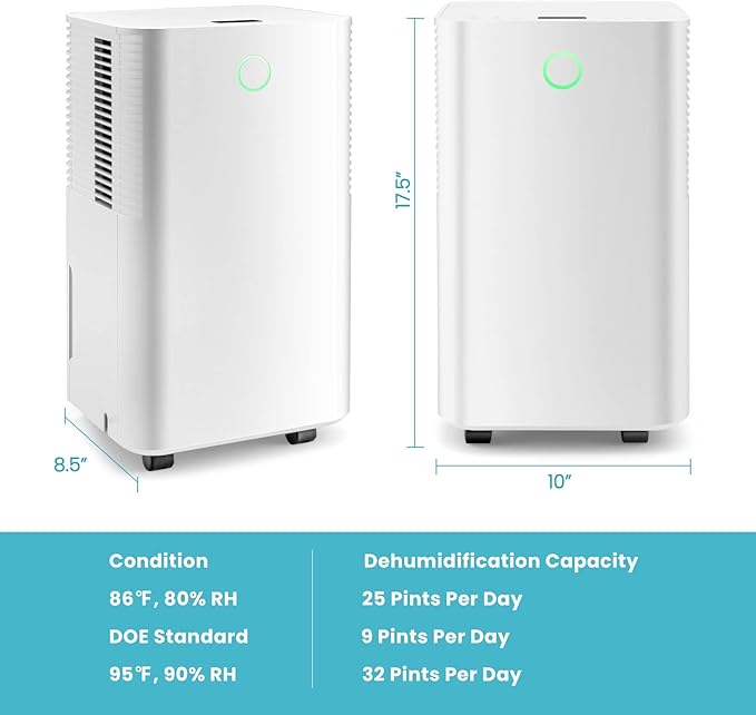 PETSITE 1750 Sq. Ft Dehumidifier for Large Room and Basements, 32 Pints Dehumidifier w/ 3 Modes, 2 Speeds, 24H Timer, Auto or Manual Drainage, 0.5 Gallon Water Tank, Auto Defrost - Image 8