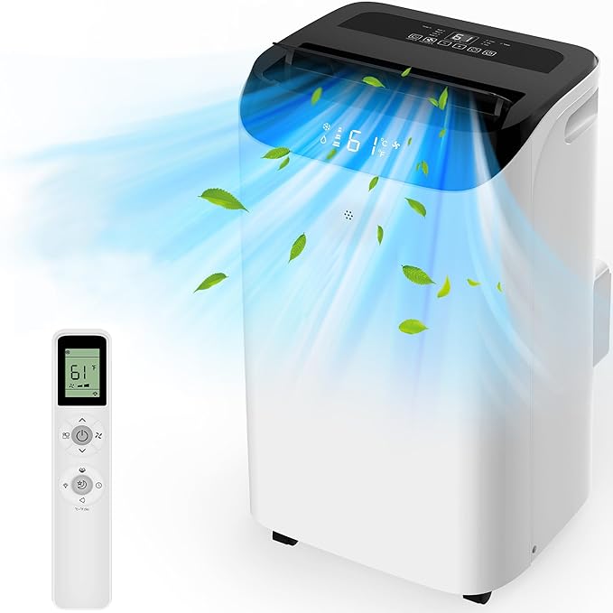 12000 BTU Portable Air Conditioners with Remote Control, 3-in-1 Free Standing Cooling AC Unit with Fan & Dehumidifier, Cools Room up to 500 sq.ft, Smart/Sleep Mode,3 Speed,24H Timer,Window Kit by HUMHOLD