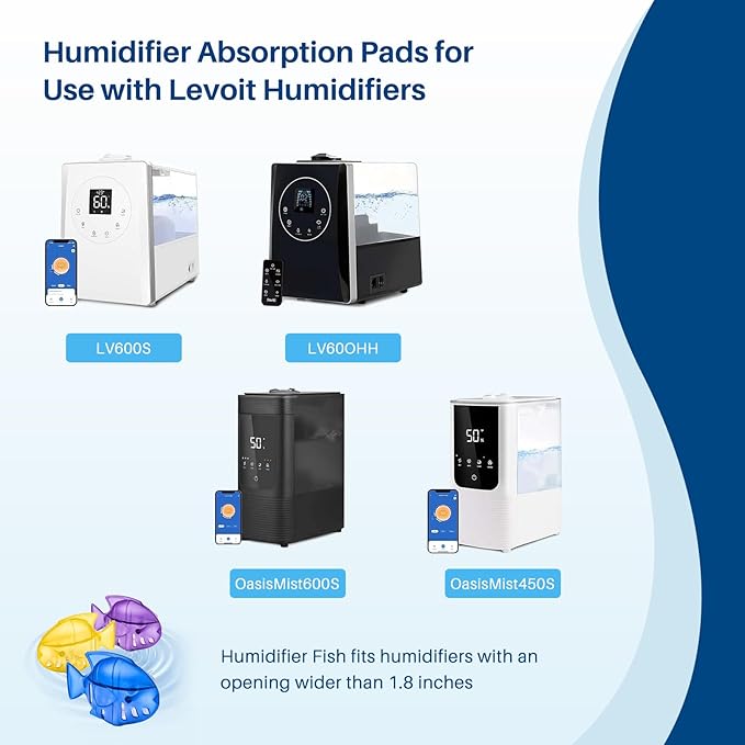 Humidifier Filter Replacement for LEVOIT, Mineral Absorption Pad Compatible with LV600S, LV600HH, OasisMist450S, Capture Particles in Tank to Improve Humidification- 20 Filters and 6 Humidifier Fishs - Image 2