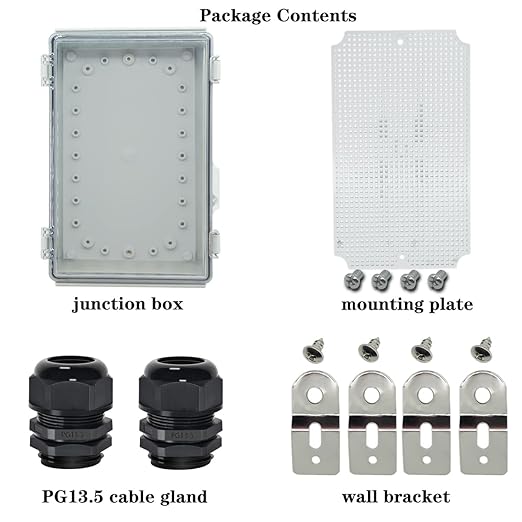 Zulkit Junction Box,IP67 Waterproof Electrical Box Hinged Clear Cover Stainless Steel Buckle Plastic Enclosure for Project w Mounting Plate Wall Bracket and 2 Cable Gland 10.2 x 6.3 x 3.9 Inch - Image 6