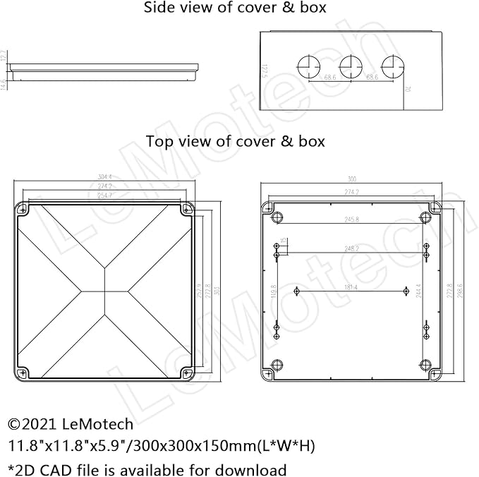 LeMotech Junction Box, ABS Plastic IP65 Waterproof and Dustproof, Universal Electrical Enclosure, Outdoor and Indoor Project Box 11.8X 11.8X 5.9 inch (300 x 300 x 150 mm) - Image 6