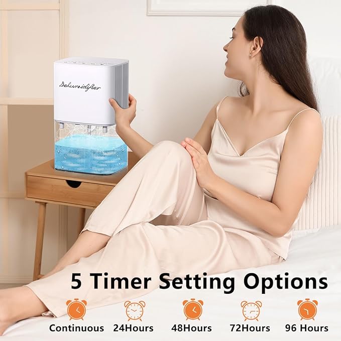 Dehumidifier 1800ML 63OZ Small Dehumidifier for Home 230 Ft² Safety Dehumidifiers Adjustable 10 Color Lights 5 Timers 3 Setting Modes Auto Shut Off Protection Low Noise For Bedroom Bathroom - Image 6