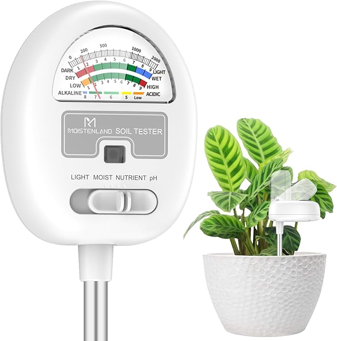 [Upgraded] Soil Moisture Meter, 4-in-1 Soil pH Tester, Moisture/Light/Nutrients/pH Meter for Gardening, Lawn, Farming, Indoor & Outdoor Plants Use, No Batteries Required, Gifts for Plants Lover by Moistenland