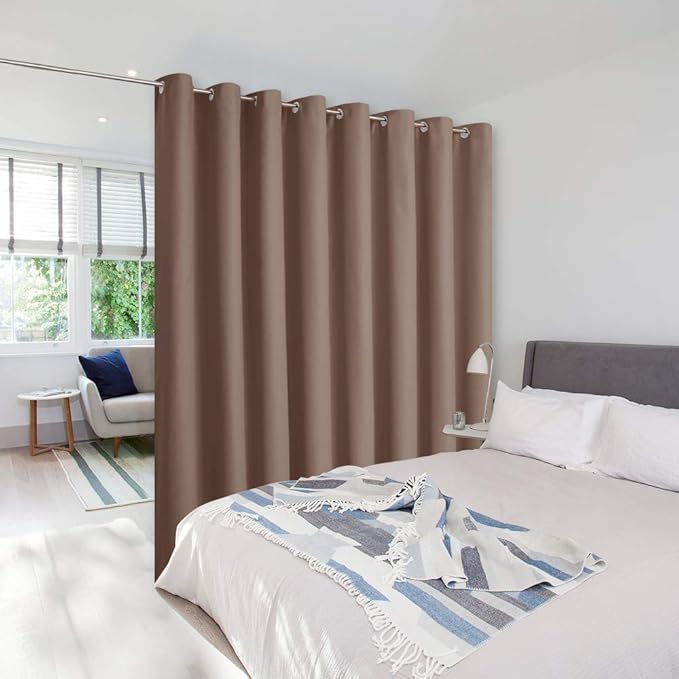 NICETOWN Noise Reducing Room Divider Curtains - Wide Width Grommet Top Partition Panel for Living, Bedroom, Baby Room (One Pack, 8ft Tall x 15ft Wide, Cappuccino) by NICETOWN