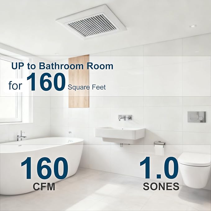 Bathroom Exhaust Fan 160 CFM 1.0 Sone, 6 Inch Duct, Quiet Energy Saving Ventilation Fan with Humidity sensors, Easy to Install, No Attic Access Ceiling Mounted, White, ETL Certified - Image 2