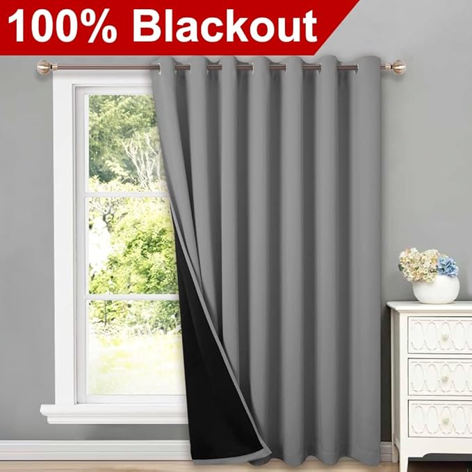 NICETOWN Total Shade Patio Door Curtain, Heavy-Duty Full Light Shading Sliding Door Drape Room Divider Curtain, Vertical Blind for Window（1 Panel, 100 inches Wide x 95 inches Long, Silver Gray - Image 2