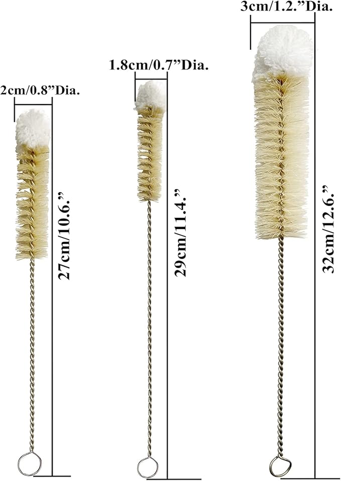 NewFerU Stainless Steel Soda Bottle Cleaning Brush Set in Natural Boar Bristle Wool Tip Long Handle, Flexible Bendable Thick Wire Cleaner for Narrow Neck Water Baby Bottles Straw Pipe Tube Flask (3) - Image 2