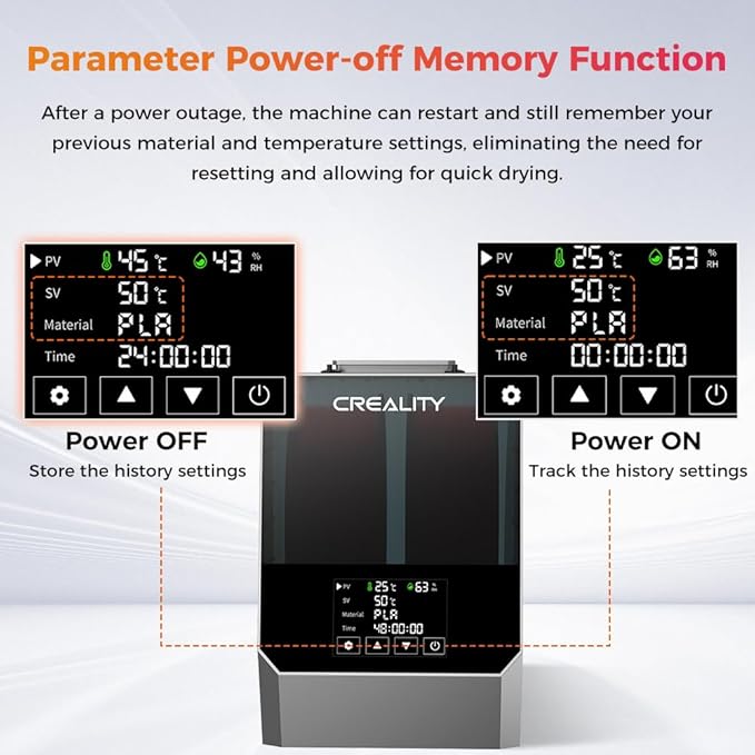 2025 New Creality Space PI Filament Dryer Plus Christmas Gifts, Dual-Spool 3D Printing Filament Dryer Box, Adjustable Temp 45℃-70℃, 360° Hot-Air & Real-Time Humidity Monitor, 12 Filament Presets - Image 6
