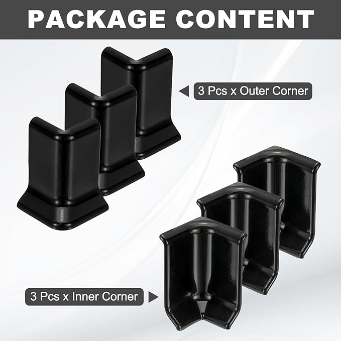 uxcell Self Adhesive Baseboard Corner Blocks, 2.2 Inch Wall Edge Corner Protector 3 Inside + 3 Outside Corners-Connector for Wall Floor Furniture Edge(Black) - Image 3