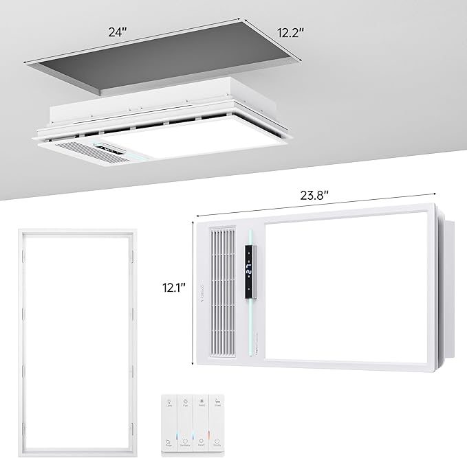 Bathroom Fan with Light and 1800W Heater, 160 CFM Ventilation, Remote Control,Quiet Exhaust, 4-in-1 Design for Heating, Lighting, Ventilation & Air Circulation for Comfort in Any Season - Image 7