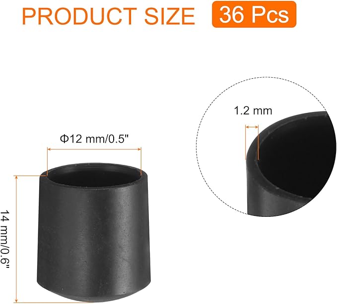 uxcell 36pcs Round Chair Leg Caps 12mm/0.5" PVC Chair Leg Floor Protectors Non-Slip Chair Feet Covers for Hardwood Floors Furniture Protectors, Black - Image 2