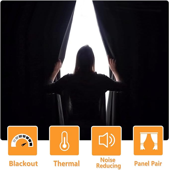 Hiasan Short Blackout Curtains for Bedroom - Thermal Insulated & Energy Saving Window Curtains for Living Room, 2 Drape Panels Sewn with Tiebacks, Light Yellow, 38 x 45 Inch - Image 2