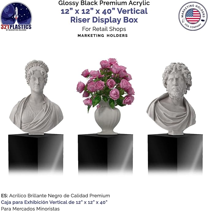 Marketing Holders 12"W x 12"D x 40"H Black Cube with White Base Display Cube Pedestal Art Sculpture Stand Box Lifter Elevate - Image 5