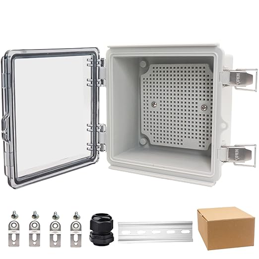 Waterproof Electrical Box, IP67 Junction Box Stainless Steel Latch Hinged Clear Cover Project Enclosure with Wall Bracket 5.9"x5.9"x3.5" by YETLEBOX