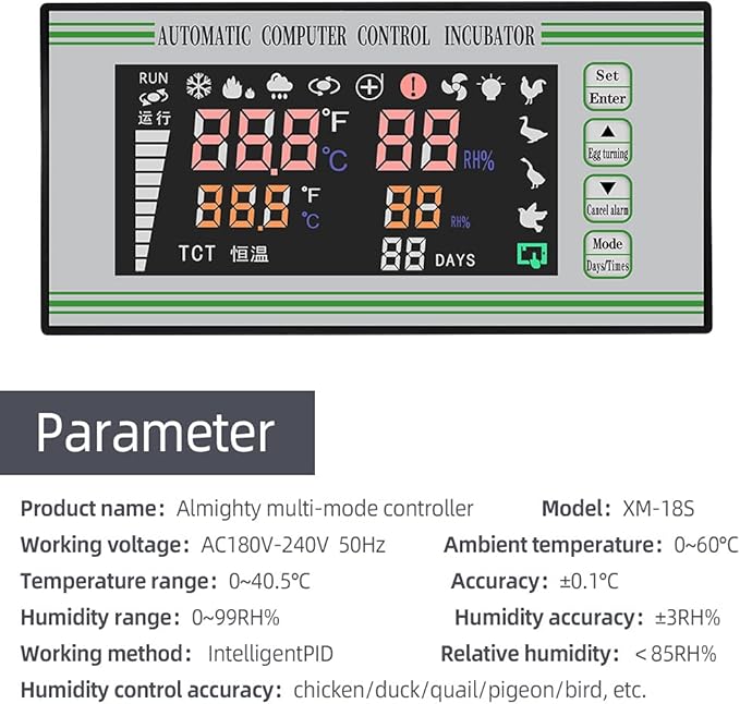 Fully Automatic XM-18S Incubator Controller Thermostat Temperature Humidity Controller for Egg Incubator - Image 5