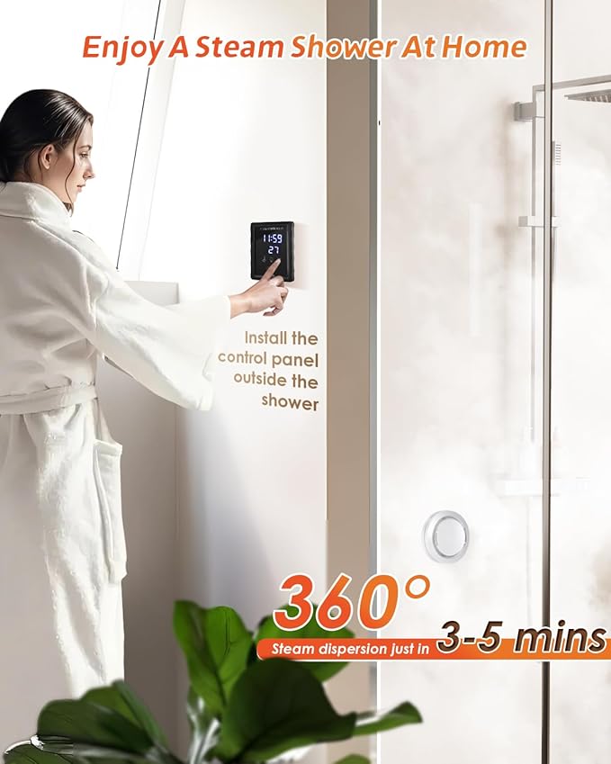 Steam Shower Generator Kit 10.5KW for Bath Sauna SPA, Self-draining System, Aromatherapy Steam Head, LED Touchscreen Controller, 12-Hour Timer 77-131℉ For Home Commercial Use - Image 2