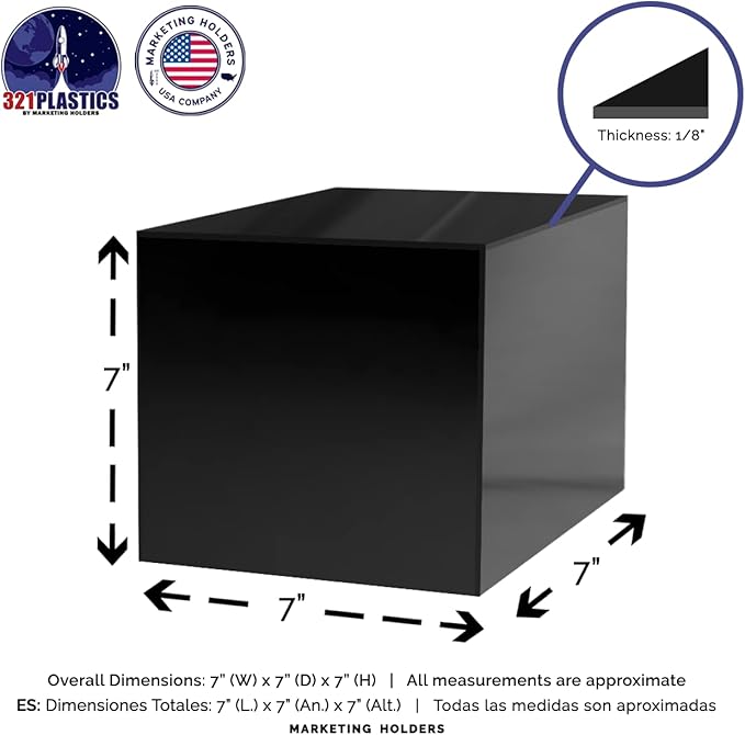 4 Pack 7 Inch Acrylic Display Box with One Open Side Black Versatile Square Plastic Merchandise Storage Bin or Retail Product Riser by Marketing Holders - Image 6